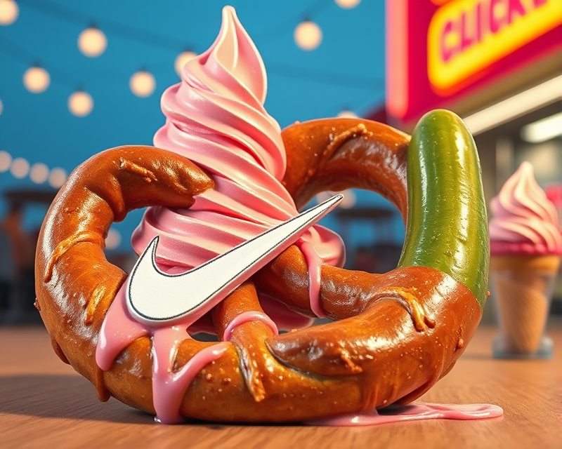 nike, pretzel, ice cream, pink, pickle